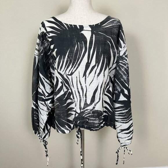 Bryn Walker LINEN COTTON Top Size 2X Long Sleeve Tropical Lagenlook Coastal Boxy - Picture 2 of 16